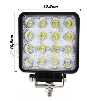 FAROL LED QUADRADO 16 LEDS - 48W (23X106X106MM) UNIVERSAL
